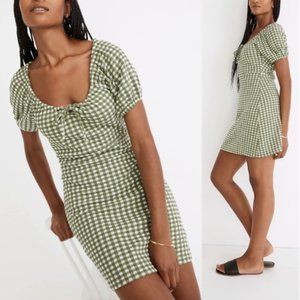 Madewell Jacquard Puff-Sleeve Mini Dress in Gingham Check Size Medium
